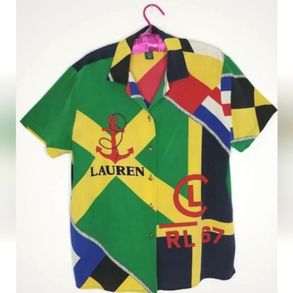 Mint like new Lauren Ralph Lauren Nautical polo 100 Silk Blouse Shirt